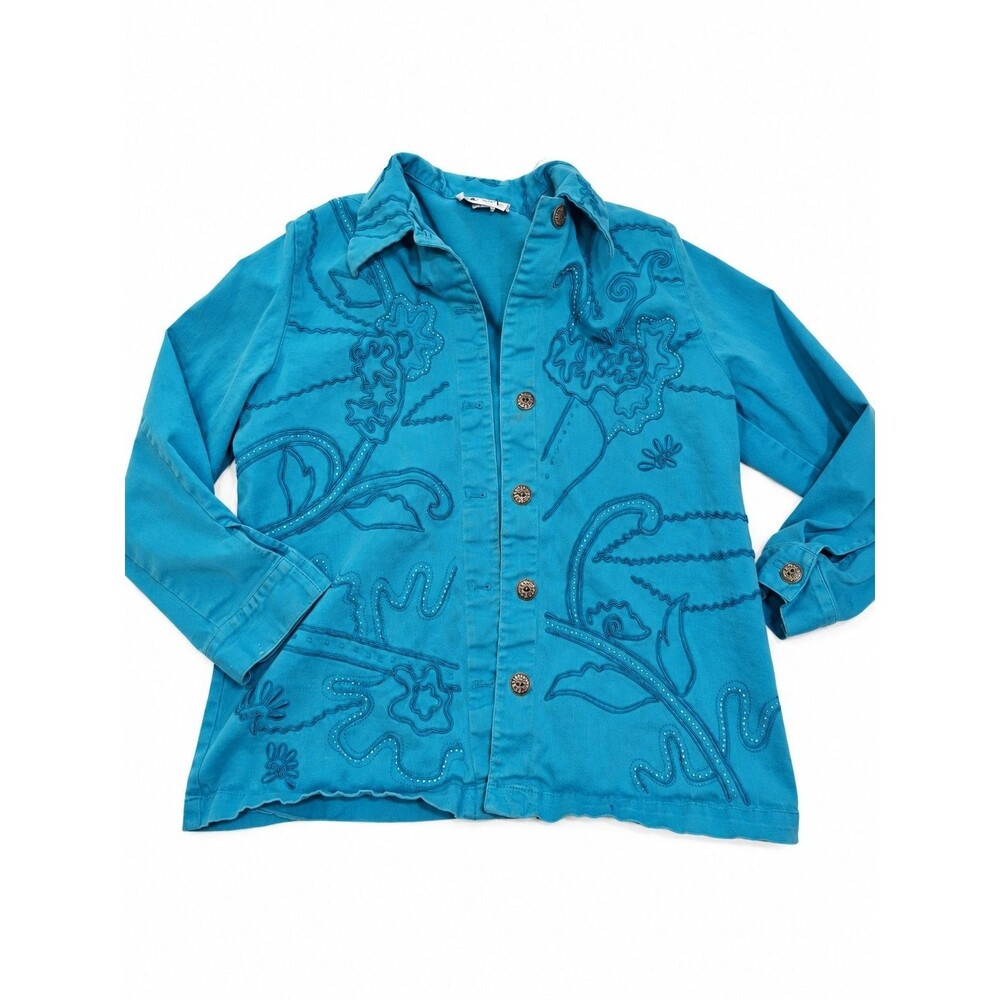 Maggie Sweet Blue Embroidered Beaded Button Front Jacket Women’s 22W Western
